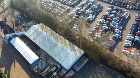 Photo for UNITED KINGDOM, BEDFORD - 6TH FEBRUARY, 2023: Aerial View of Huge and Big Car Parking of Local Car Sales Auctions at Kempston Bedford Town of England United Kingdom - Royalty Free Image