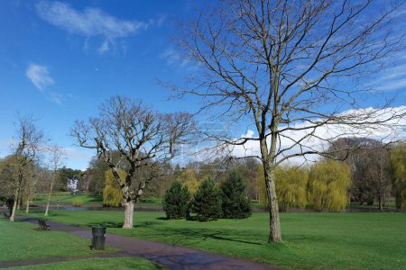 Téléchargez les photos : Parc public local et beaux arbres une journée claire et froide de Mars 2023 à Luton Town en Angleterre Royaume-Uni. - en image libre de droit