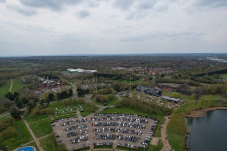 Photo for Aerial View of Willen Lake and Park at Milton Keynes, England - Royalty Free Image