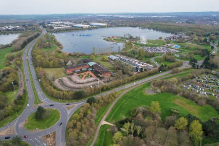 Photo for Aerial View of Willen Lake and Park at Milton Keynes, England - Royalty Free Image