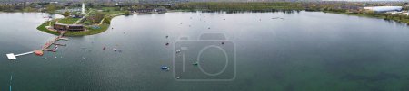 Photo for Aerial Footage of Willen Lake and Surrounding Area of Milton Keynes City of England UK - Royalty Free Image