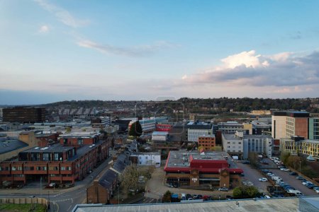 Photo for Aerial View of Luton City Residential District, England, Great Britain. Drone's Camera During Sunset - Royalty Free Image