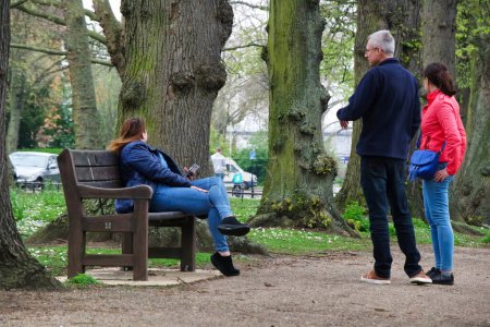Photo for Bedford, England, UK - April 22, 2023: People at Bedford Park - Royalty Free Image