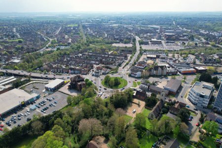 Foto de Central Bedford City, Inglaterra, Gran Bretaña - 23 de abril de 2023: Vista aérea de Central Bedford City - Imagen libre de derechos