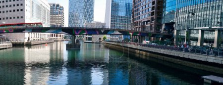 Photo for Low Angle Panoramic View of Canary Wharf Buildings at Central London City of England Great Britain. The Footage Was Captured on 08-June-2023 During Clear Day. - Royalty Free Image
