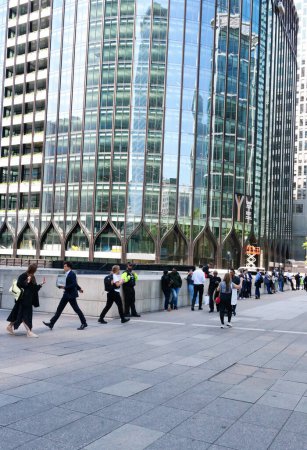 Photo for London, England, United Kingdom - June 8, 2023: People at Canary Wharf in Central London - Royalty Free Image