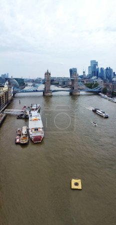Photo for London, England, United Kingdom - June 8, 2023: Panoramic View of River Thames and London Bridge in Central London - Royalty Free Image