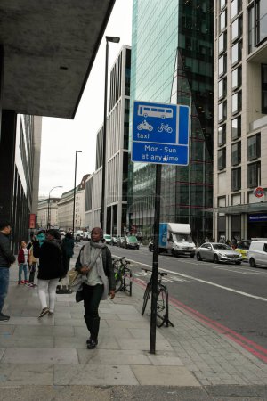 Photo for Low angle View of Busy Central London City and Road with People and Traffic During Cloudy Day of May 30th, 2023 - Royalty Free Image