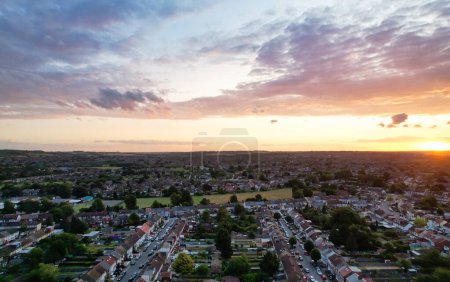 Photo for Luton, England, UK - July 3, 2023: Aerial View of Orange Sunset View over Luton City - Royalty Free Image