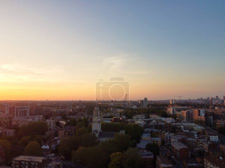 Photo for High Angle View of Canary Wharf Buildings at Central London City of England Great Britain. The Footage Was Captured with Drone's Camera at Low Altitude on June 8th, 2023 - Royalty Free Image
