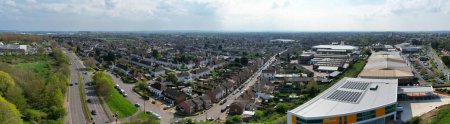 Photo for Panoramic Aerial View of Landscape Close to Historical Bedford City's Countryside at Stewartby Village England UK. April 22nd, 2023 - Royalty Free Image
