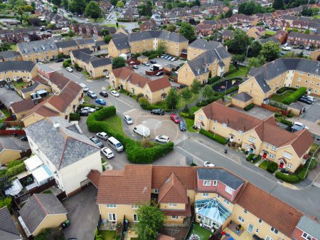 Photo for High Angle View of Western Luton City and Residential District. Aerial View of Captured with Drone's Camera on 30th July, 2023. England, UK - Royalty Free Image
