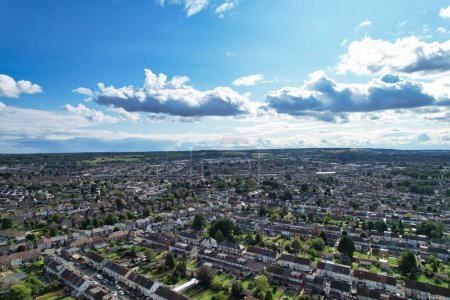 Photo for High Angle View of North East of Luton City and Its Residential District. Aerial Footage Was Captured with Drone's Camera on August 06th, 2023. England, UK - Royalty Free Image