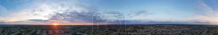 Photo for High Angle View of Colourful Sky and Clouds During Beautiful Sunrise over Luton City of England Great Britain. Image Was Captured on August 8th, 2023 with Drone's Camera. - Royalty Free Image