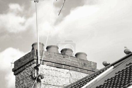 Photo for Black and white photo of a modern roof of a city - Royalty Free Image