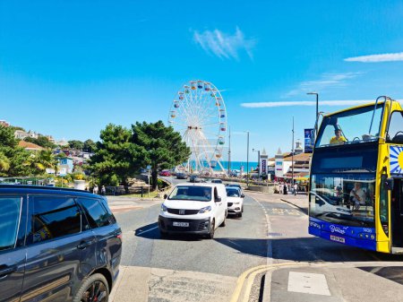 Photo for Most Beautiful and Attractive Low Angle View of Bournemouth Tourist and Sandy Beach City of England Great Britain. Image Captured on August 23rd, 2023 during Warm and sunny day over UK - Royalty Free Image