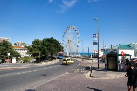Photo for Most Beautiful and Attractive Low Angle View of Bournemouth Tourist and Sandy Beach City of England Great Britain. Image Captured on August 23rd, 2023 during Warm and sunny day over UK - Royalty Free Image