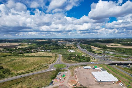 Photo for High Angle View of British Motorways and Highways Services Station on M1 Junction 11a of Luton and Dunstable England UK. Image Was Captured on August 15th, 2023 - Royalty Free Image