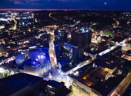 Photo for Aerial View of Illuminated Luton City of England UK after Sunset During Night of Summer. Image Was Captured with Drone's Camera on September 1st, 2023 - Royalty Free Image