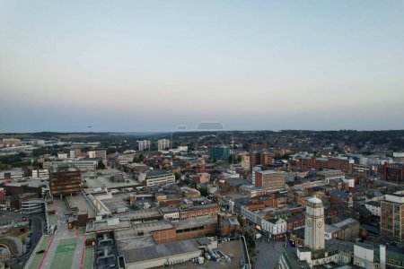 Photo for Aerial View of Illuminated Downtown Buildings, Roads and Central Luton City of England UK at Beginning of Clear Weather Night of September 5th, 2023 - Royalty Free Image