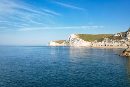 Photo for Most Beautiful Landscape and Sea View of Durdle Door Beach of England Great Britain, UK. Image Was captured with Drone's camera on September 9th, 2023 - Royalty Free Image