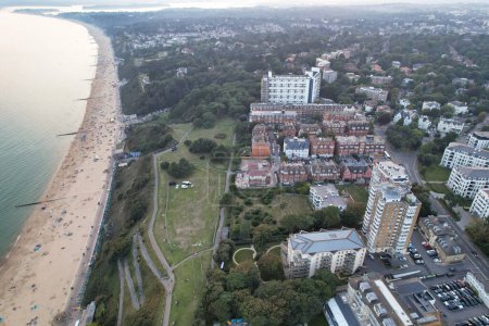 Photo for Beautiful Aerial Footage of British Tourist Attraction at Sea View of Bournemouth City of England Great Britain UK. High Angle Image Captured with Drone's Camera on September 9th, 2023 During Sunset - Royalty Free Image