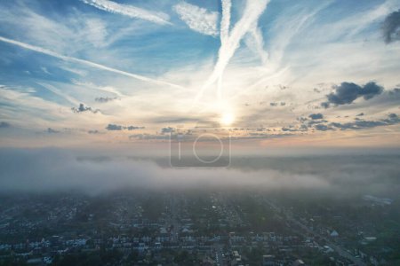 Photo for Most Beautiful and Best High Angle Footage of Dramatical Colourful Sky from Above The Clouds. The Fast Moving Clouds During Sun rising Early in the Morning over Luton City of England UK - Royalty Free Image