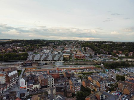 Photo for High Angle View of South East Downtown and Central Luton City and Commercial District During Sunset. The Image Was Captured With Drone's Camera on September 1st, 2023 - Royalty Free Image