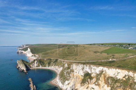 Photo for Most Beautiful Landscape and Sea View of Durdle Door Beach of England Great Britain, UK. Image Was captured with Drone's camera on September 9th, 2023 - Royalty Free Image