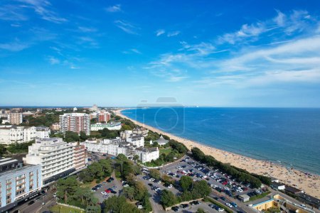 Photo for Aerial View of Most Beautiful and Attractive Tourist Destination at Bournemouth City Sandy Beach of England Great Britain, Image Was Captured with Drone's Camera on August 23rd, 2023 During sunny Day. - Royalty Free Image