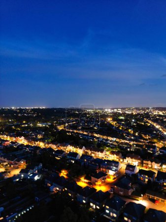Photo for Aerial View of Illuminated Luton Town of England Great Britain, UK. Captured After Sunset with Drone's Camera on October 3rd, 2023 - Royalty Free Image