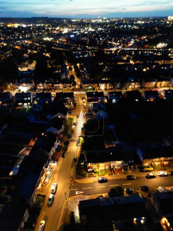 Photo for Aerial View of Illuminated Luton Town of England Great Britain, UK. Captured After Sunset with Drone's Camera on October 3rd, 2023 - Royalty Free Image