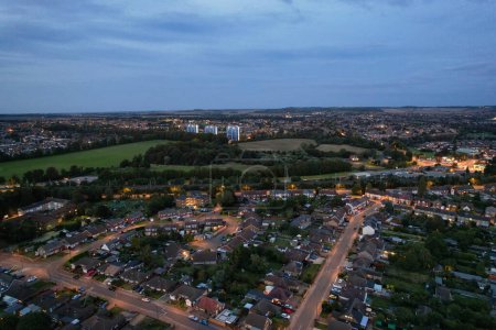 Photo for Aerial View of Illuminated Luton Town of England Great Britain, UK. Captured After Sunset with Drone's Camera on October 4th, 2023 - Royalty Free Image