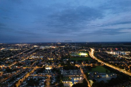 Photo for Aerial View of Illuminated Luton Town of England Great Britain, UK. Captured After Sunset with Drone's Camera on October 4th, 2023 - Royalty Free Image