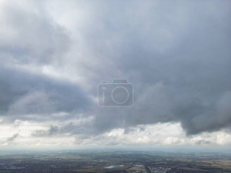 Photo for High Angle View of Dramatical Clouds and Sky over Luton City of England During Sunset. October 1st, 2023 - Royalty Free Image