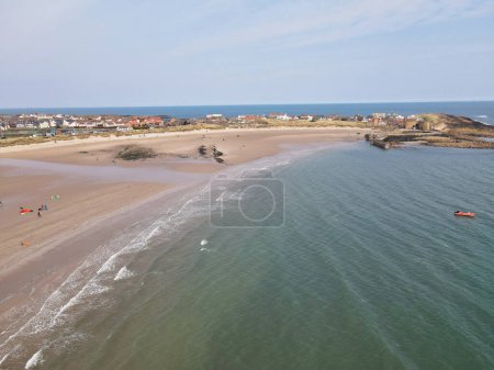 Photo for Aerial View of Northumberland Town and Beach of England Great Britain. Jan 24th, 2023 - Royalty Free Image