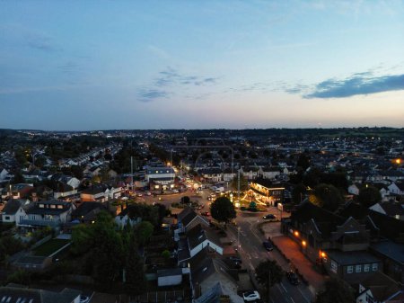 Photo for High Angle View of Illuminated Luton City of England During Most Beautiful Colourful Sky and Orange Clouds over England UK. Image Captured with Drone's Camera on October 6th, 2023 - Royalty Free Image