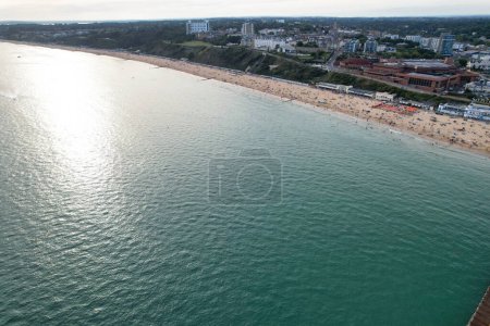 Photo for Aerial View of British Tourist Attraction of Bournemouth Beach and Sea view City of England Great Britain UK. High Angle Image Captured with Drone's Camera on August 28th, 2023 - Royalty Free Image