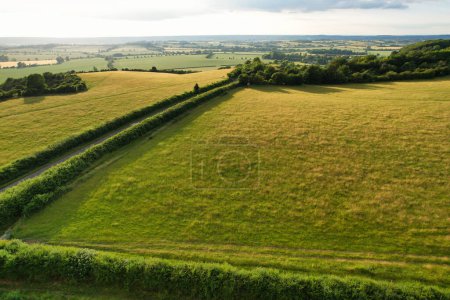 Foto de Granjas agrícolas británicas de Sharpenhoe Clappers Paisaje rural Cerca de Luton City of England Gran Bretaña del Reino Unido. Capturado con la cámara de Drone el 26 de junio de 2023 - Imagen libre de derechos