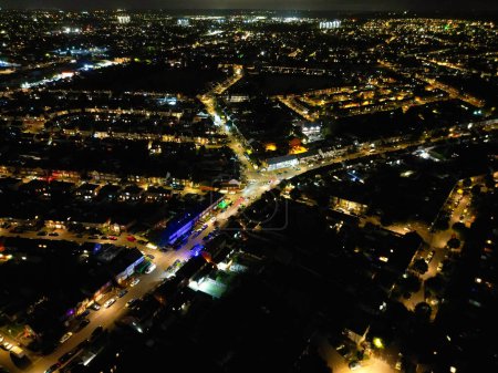 Photo for Night Aerial View of British Motorways with illuminated Roads and Traffic - Royalty Free Image