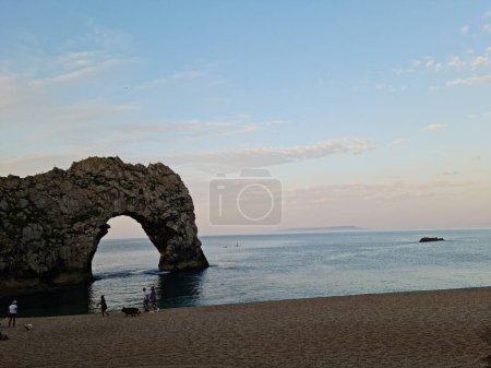 Photo for Crowd at Durdle Door Beach of England Great Britain, UK. Captured with Drone's camera on September 9th, 2023 - Royalty Free Image