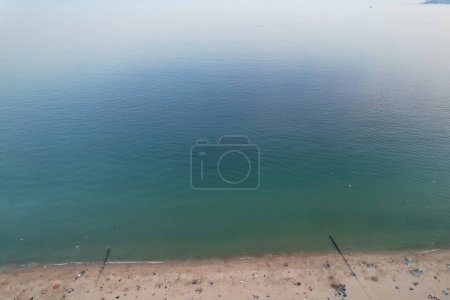 Photo for Aerial View of Most Beautiful and Attractive Tourist Destination at Bournemouth City Sandy Beach of England Great Britain, Image Was Captured with Drone's Camera on September 23rd, 2023 During sunny Day. - Royalty Free Image