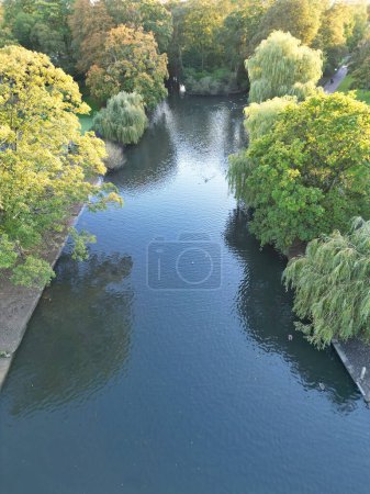 Photo for High Angle View of Wardown Museum Public Park Which has a Free Access to Ordinary Public. Wardown Public Park is Located Near to Central Luton City of England, Captured on October 24th, 2023 - Royalty Free Image