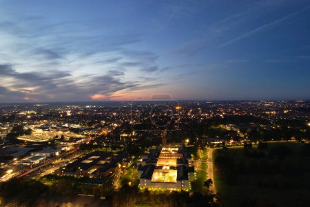 Photo for Aerial View of Illuminated Northampton City of England Great Britain UK. Captured with Drone's Camera at Just After Sunset over City on October 25th, 2023 - Royalty Free Image
