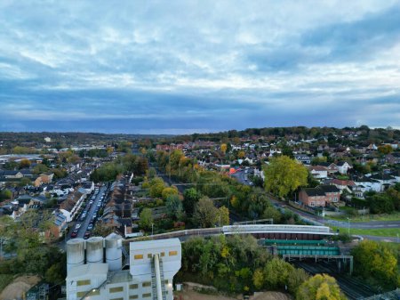 Photo for Aerial View of Central Hemel Hempstead Town of England Great Britain, UK. The High Angle Footage Was Captured on November 5th, 2023 During Sunset with Strong and Cold Winds. - Royalty Free Image