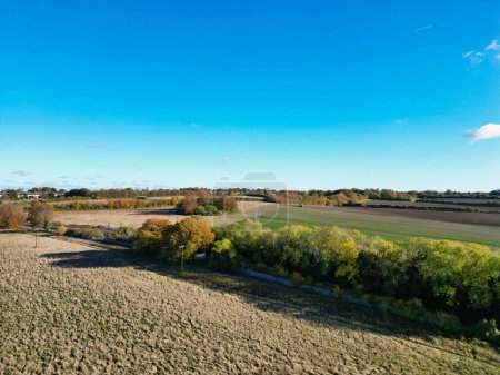 Photo for High Angle Footage of Countryside Landscape of Letchworth Garden City of England UK. The Footage Captured with Drone's Camera on November 11th, 2023 - Royalty Free Image