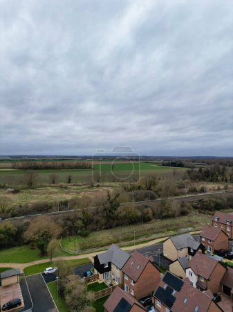 High Angle View of Arlesey Town of England UK. The Footage Was Captured During Cloudy and Rainy Day of Feb 28th, 2024