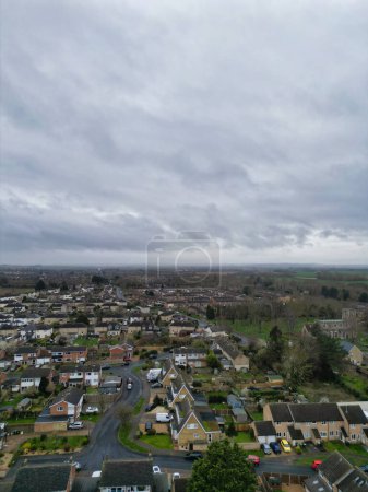 High Angle View of Arlesey Town of England UK. The Footage Was Captured During Cloudy and Rainy Day of Feb 28th, 2024