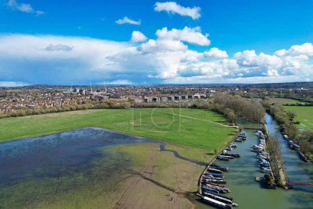 Most Beautiful Aerial View of River Thames at Central Oxford Historical City of England UK. March 23rd, 2024