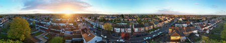 Aerial Panoramic View of Residential Homes at Luton City of England UK during Sunrise. April 16th, 2024